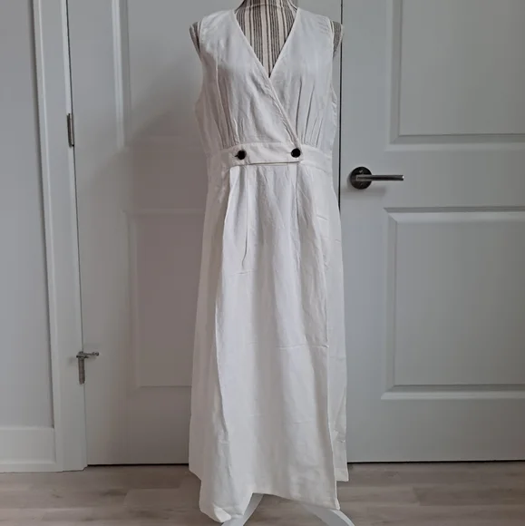 Madewell Button-Waist Linen Midi Dress Sz 12 - Picture 1 of 7